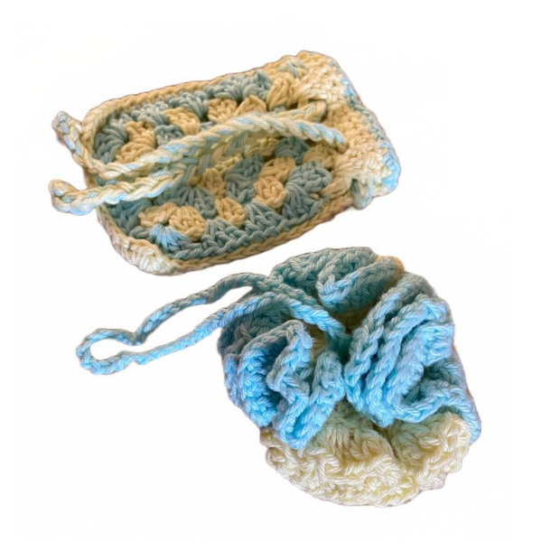 Crochet Bath Set ( A drawstring Soap saver pouch and a loofah )