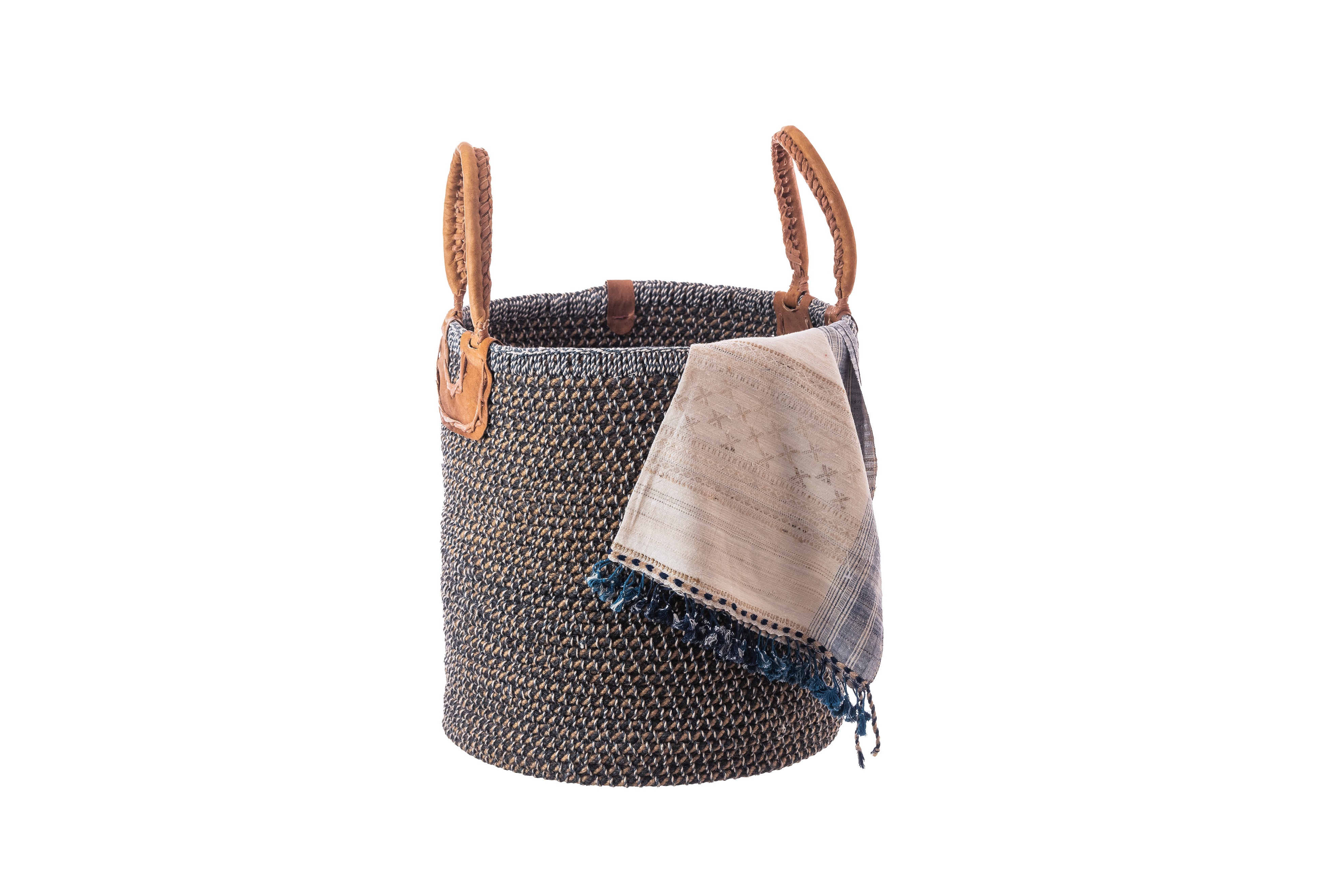 Natural Jute Basket- Black & White | Large size
