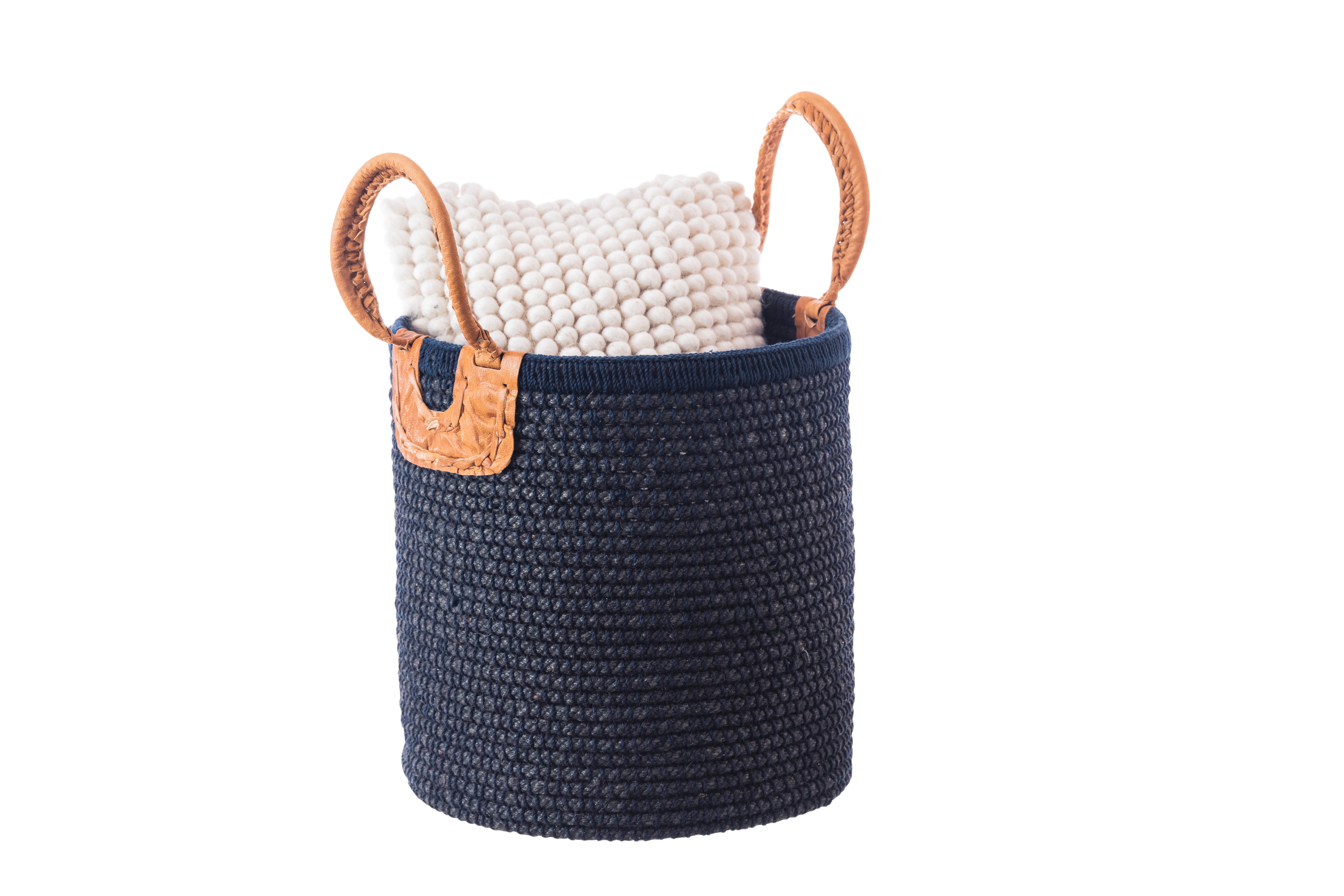 Natural Jute Basket- Black | Medium size