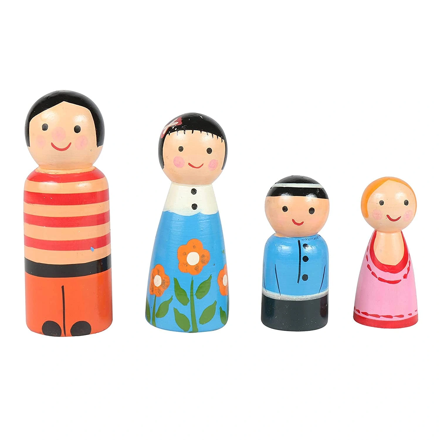 CHANNAPATNA TOYS Wooden Family Peg Dolls For Kids Pretend Play, Open ...