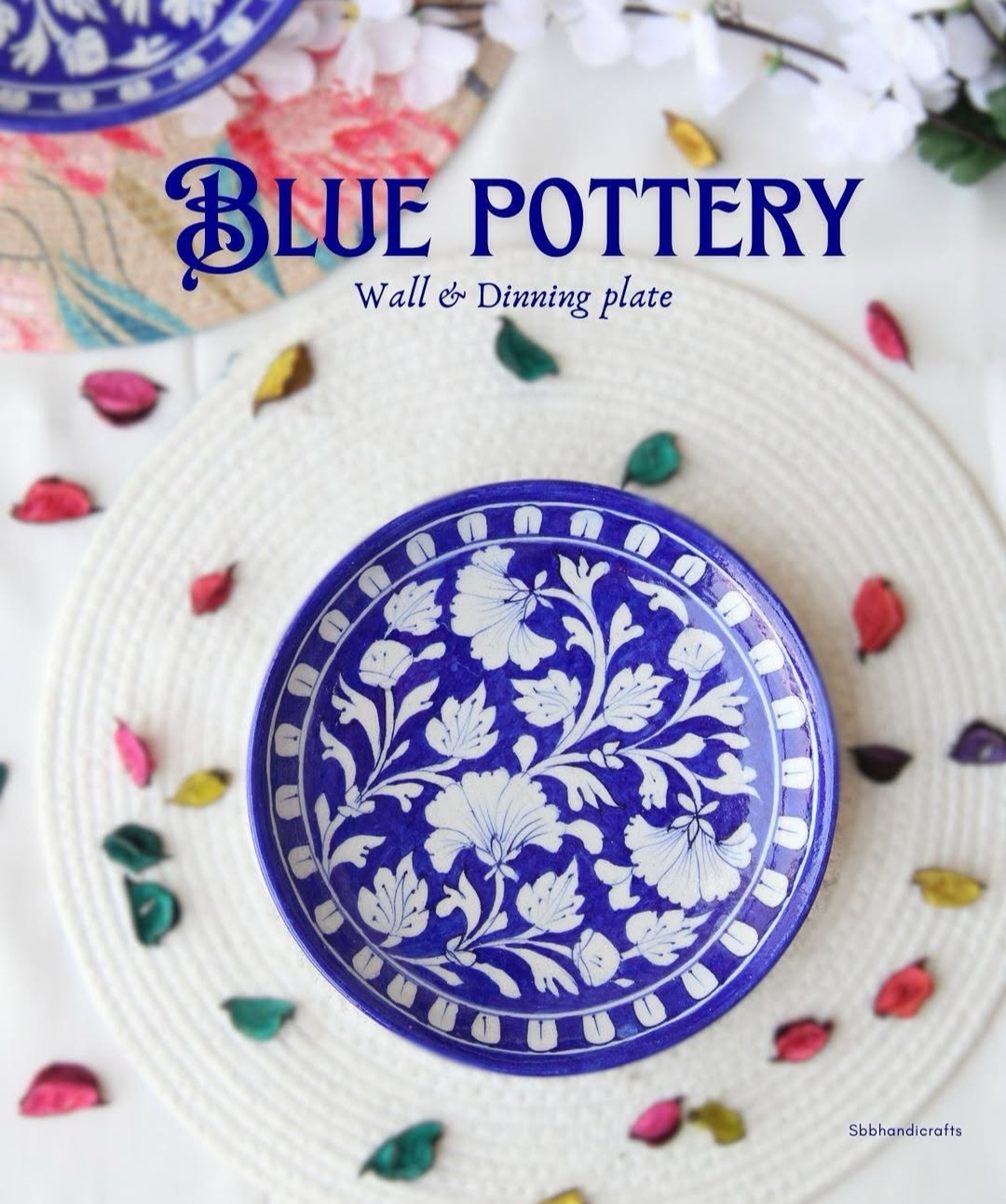 Blue pottery Wall hanging plate 