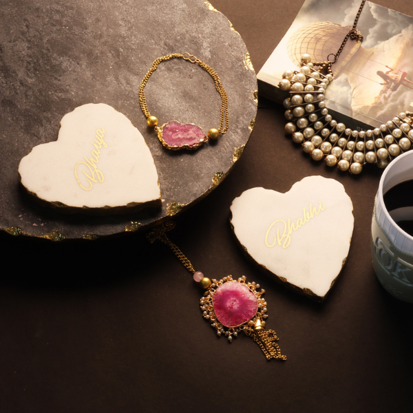 Handmade Rakhi Gift With 02 Agate Rakhi & 02  