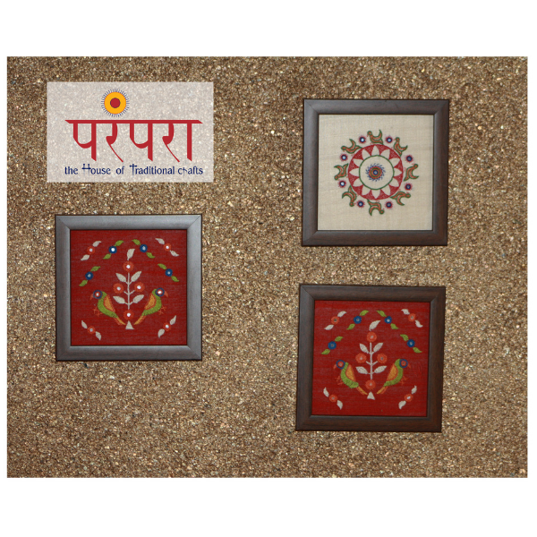 Wall Piece - Flower Sickle Leaves Parrot Butta for Gujarat Embroidery