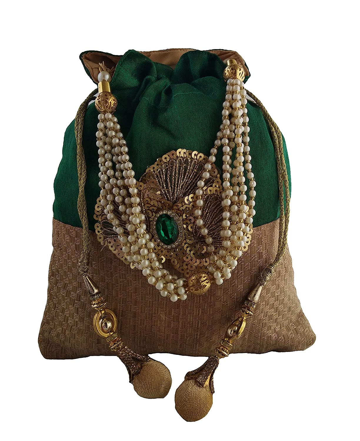 Exclusive Handmade Women's Potli (Green & Gold)