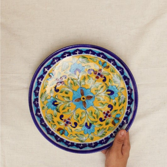 blue pottery plate medium size