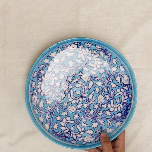 blue pottery plate large size