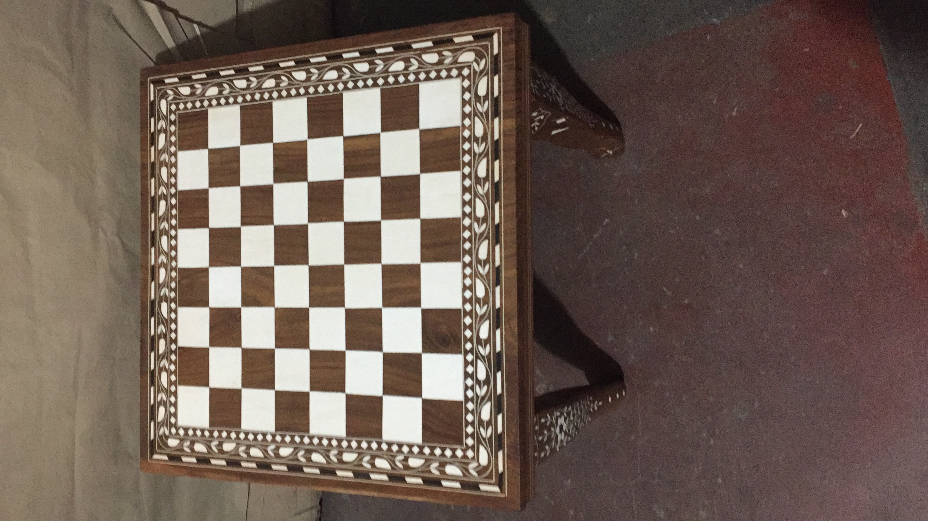 wooden inlay chess table with natural combination. - directcreate.com