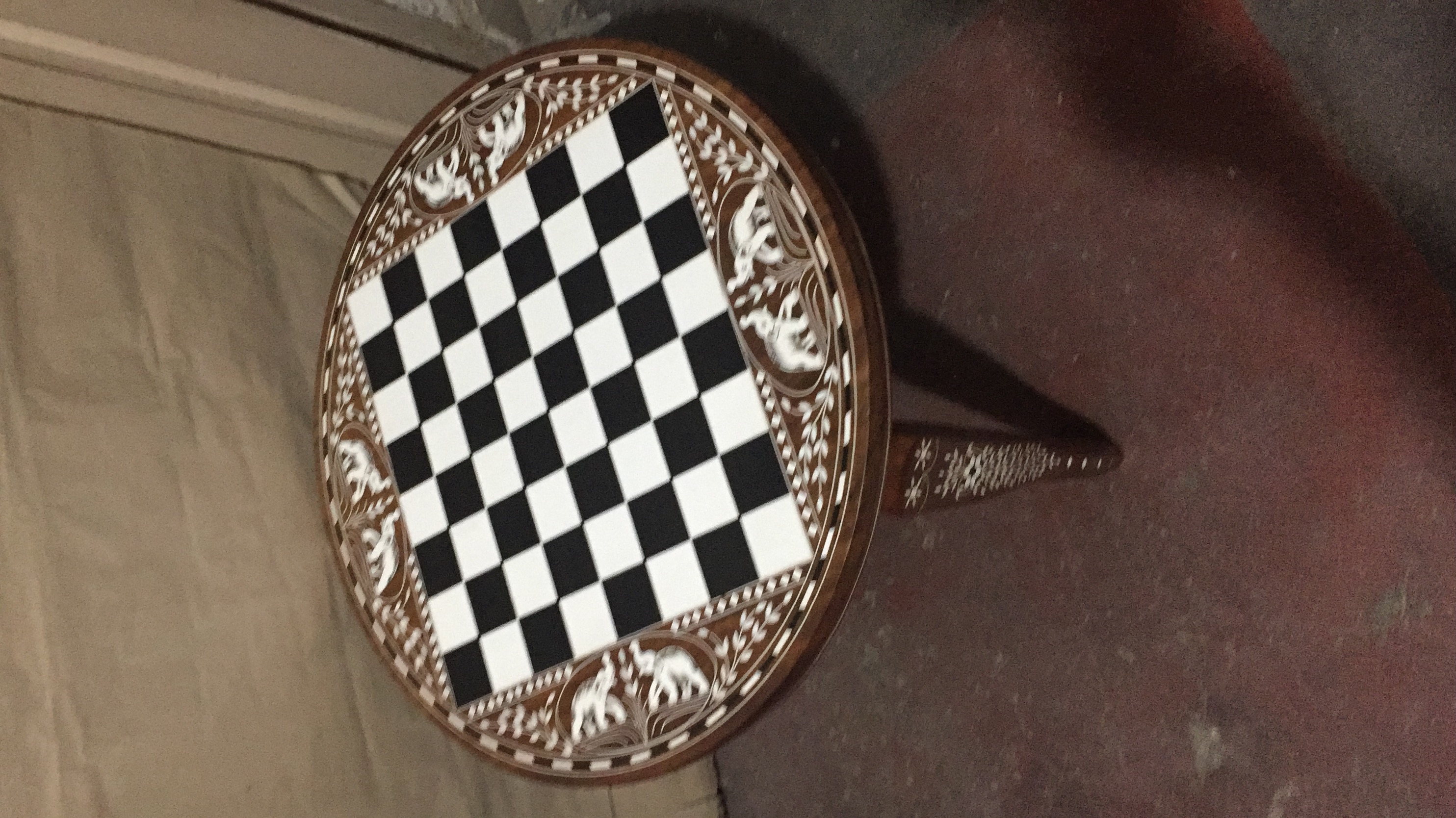 wooden chess round chess table with fine inlay. - directcreate.com