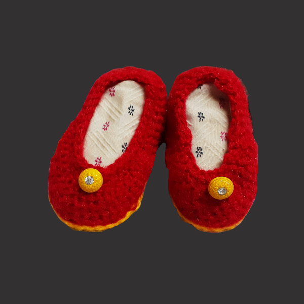 Cosy handknitted woolen Red-yellow designer baby socks