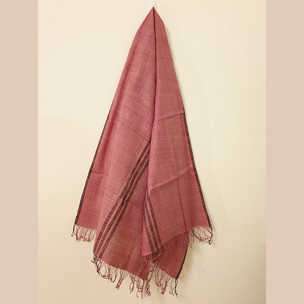 Handcrafted Pink with stripes Eri Silk Stole - directcreate.com