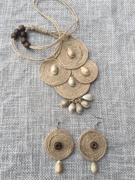 Tribal Jute Neckpiece set with Earrings using Kaudi